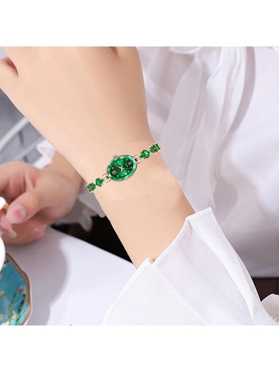 Women Rose Gold Green Analog Quartz Petal Casual Bracelet Simulated Luxury Watch